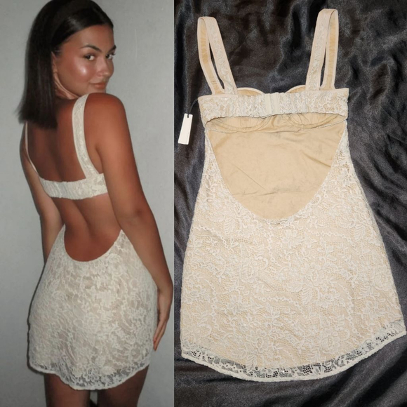 Rumored Lover Boy Cream Sparkle Lace Mini Dress - Picture 2 of 14